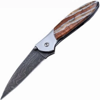 Полуавтоматический складной нож Santa Fe Kershaw Leek, дамасская сталь, рукоять сталь с накладкой из зуба мамонта купить в Гомеле